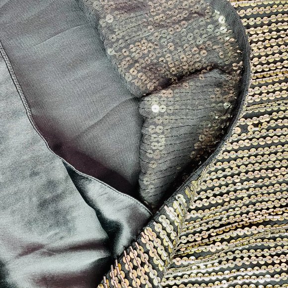 Black & Gold Sequin One Sleeve Dress Size S - Picture 5 of 6